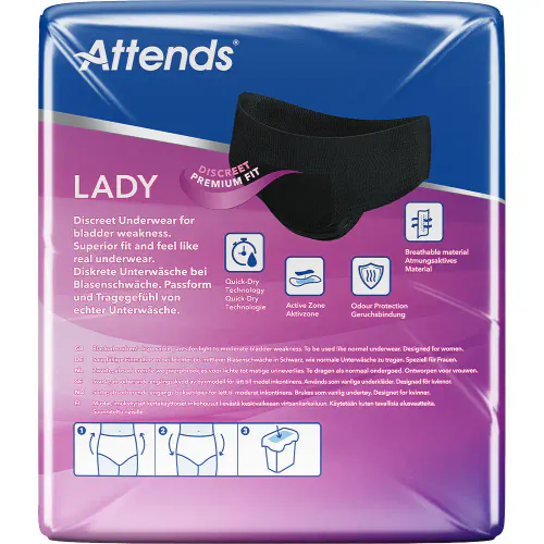 Attends Lady Discreet Underwear Buksebleie 3 M Sort 10 stk