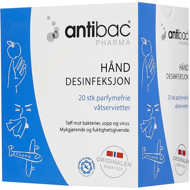 Hovedbilde Antibac 85% Hånddesinfeksjon Våtservietter 20 stk