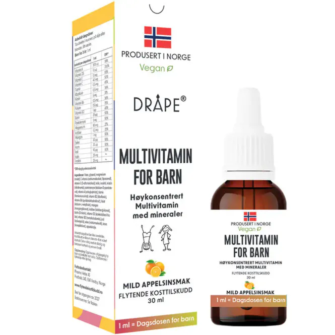 Hovedbilde Dråpe Vegansk Multivitamin Barn Appelsin 30 ml