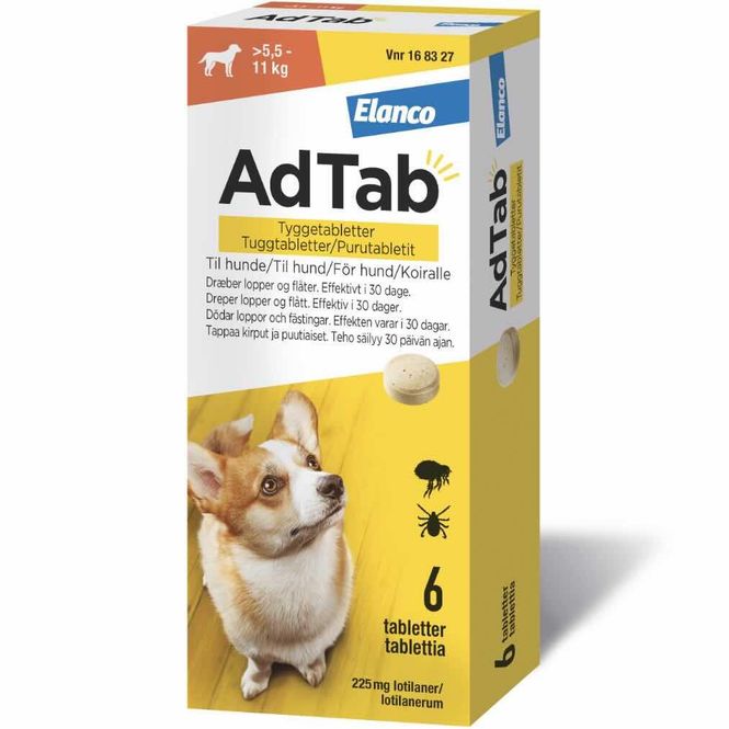 Hovedbilde AdTab Vet 225 mg Hund 5,5-11 kg Tyggetabletter 6 stk