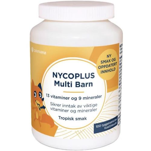 Nycoplus Multi Barn Tyggetabletter Tropisk Smak 100 stk