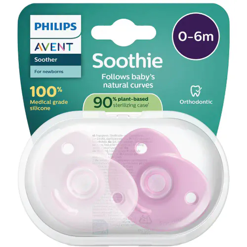 Avent Soothie Heart Smokk 0-6m Rosa 2 stk