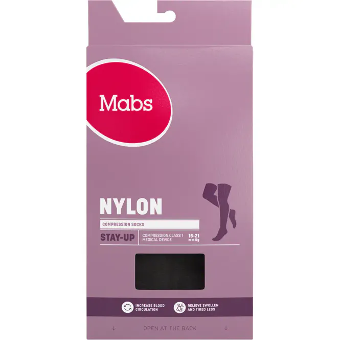 Hovedbilde Mabs Nylon Stay Up Kompresjonsstrømpe Lår Sort M 1 Par