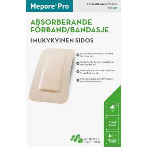 Mepore Pro Dusjtett Bandasje 9 x 15 cm 5 stk