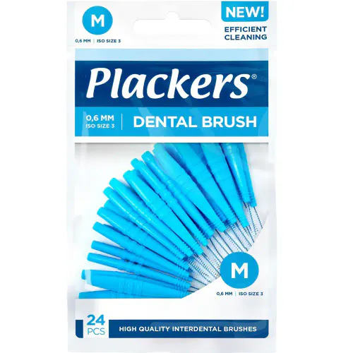 Plackers Dental Brush 0,6 mm Blå M 24 stk