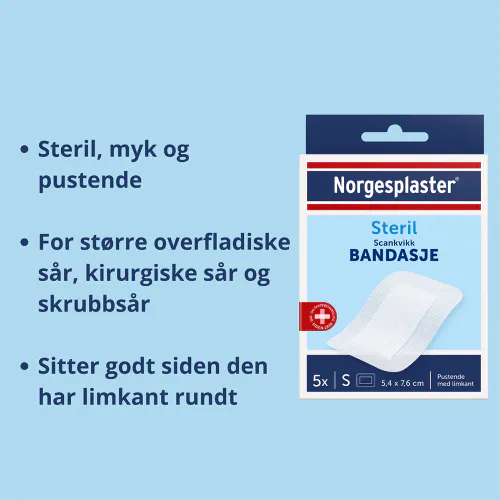 Norgesplaster Scankvikk Bandasje Sterile Hvit 5,4 x 7,6 cm 5 stk