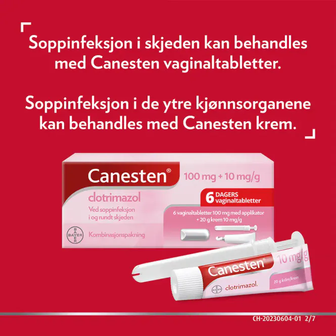 Hovedbilde Canesten 100 mg Vaginaltabletter og 1% Krem 6+20 g