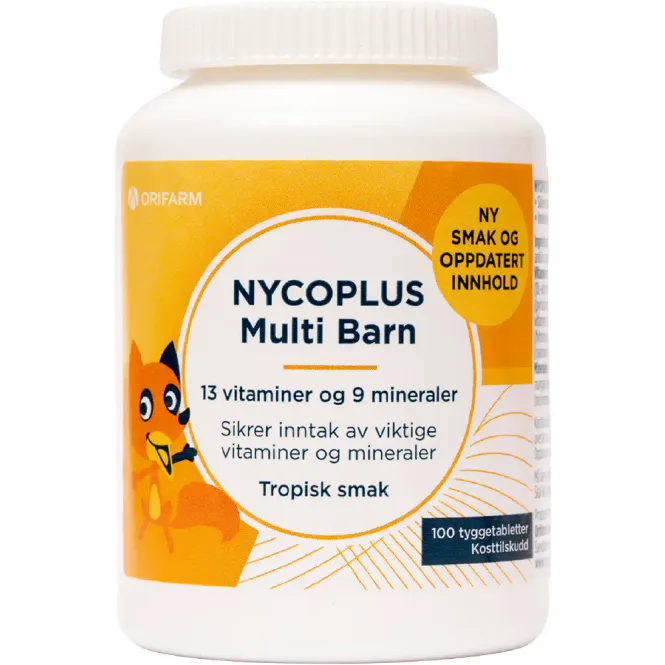 Hovedbilde Nycoplus Multi Barn Tyggetabletter Tropisk Smak 100 stk