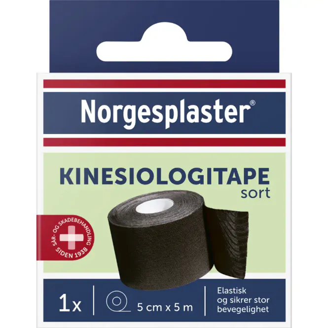 Hovedbilde Norgesplaster Kinesiologi Tape 5 cm x 5 m Sort 1 stk
