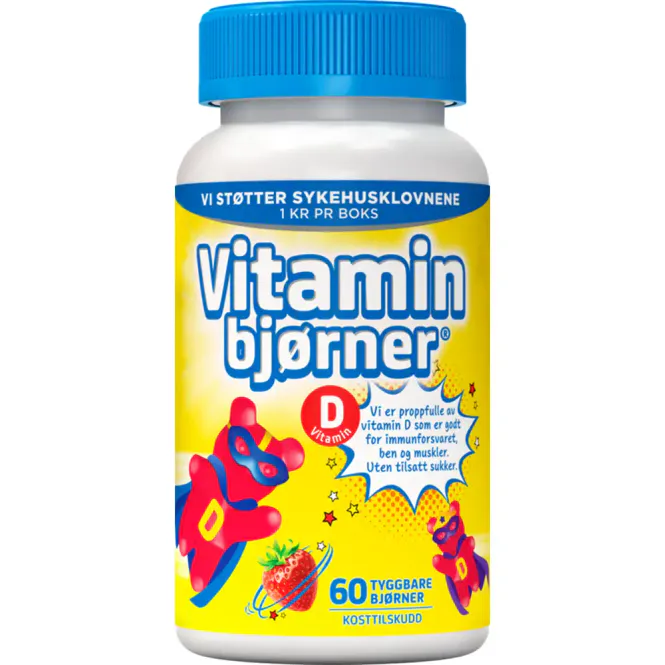 Hovedbilde Vitaminbjørner D-vitamin Jordbær 60 stk