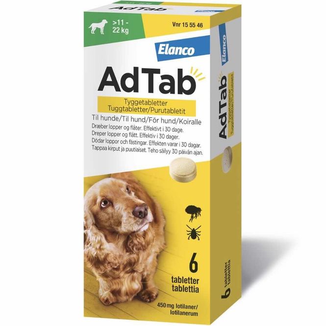 Hovedbilde AdTab Vet 450 mg Hund 11-22 kg Tyggetabletter 6 stk