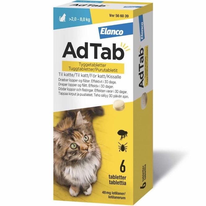 Hovedbilde AdTab Vet 48 mg Katt 2-8 kg Tyggetabletter 6 stk