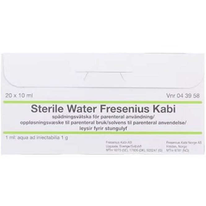 Hovedbilde Sterilt Vann Parenteral Bruk Ampuller 20x10 ml