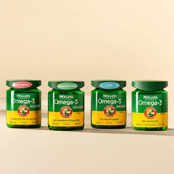 Hovedbilde Møllers Pharma Omega-3 Anti-Oppstøt Kapsler 80 stk